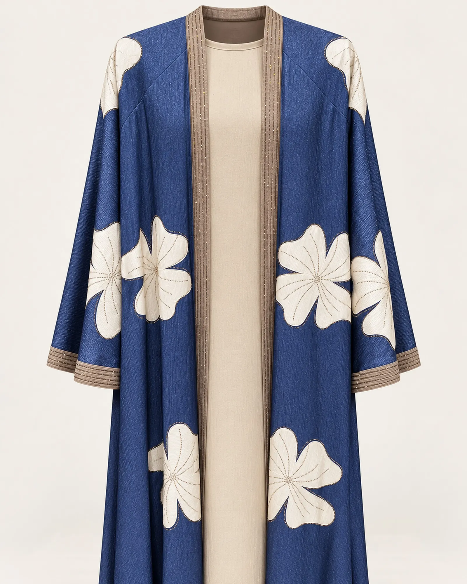 Abaya Bunga warna Biru Denim